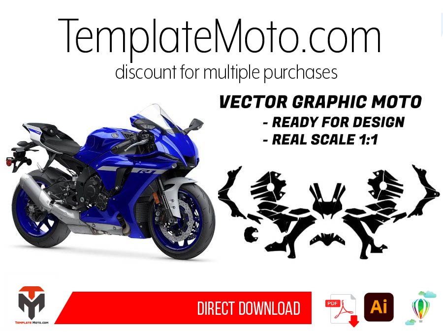 Yamaha YZF R1 (2020-2022) Streetbike Graphics Template Vector