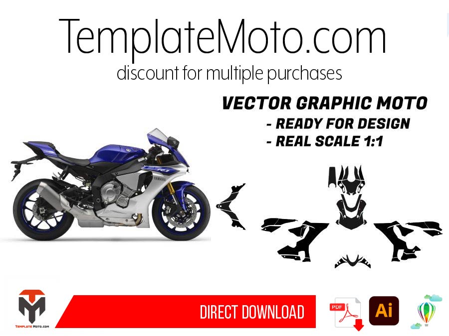 Yamaha YZF R1 (2015-2019) Street Bike Graphics Template Vector