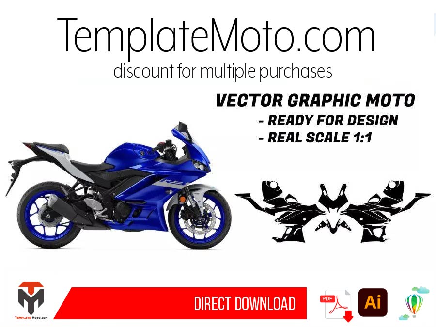 Yamaha YZF R3 2019-2022 Street Bike Graphics Template Vector
