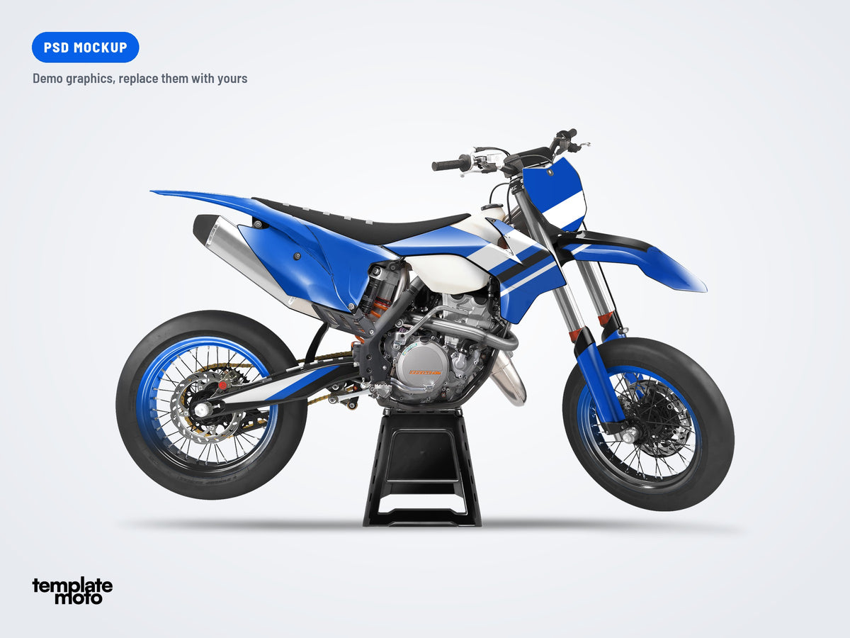 KTM SX SXF 2013-2015 and EXC 2014-2016 PSD mockup with the TemplateMoto demo graphics kit