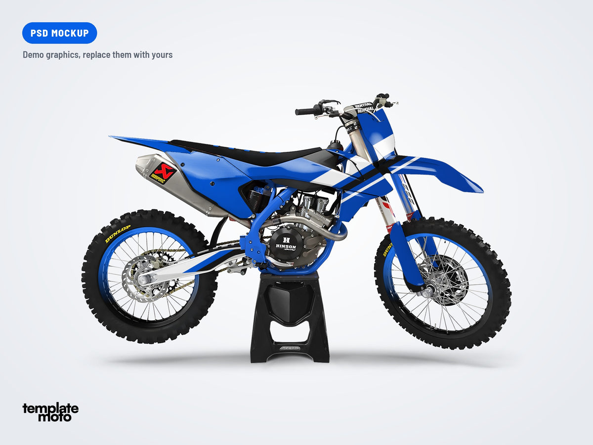KTM SX SXF 2016-2018 and EXC 2017-2019 PSD mockup with the TemplateMoto demo graphics kit