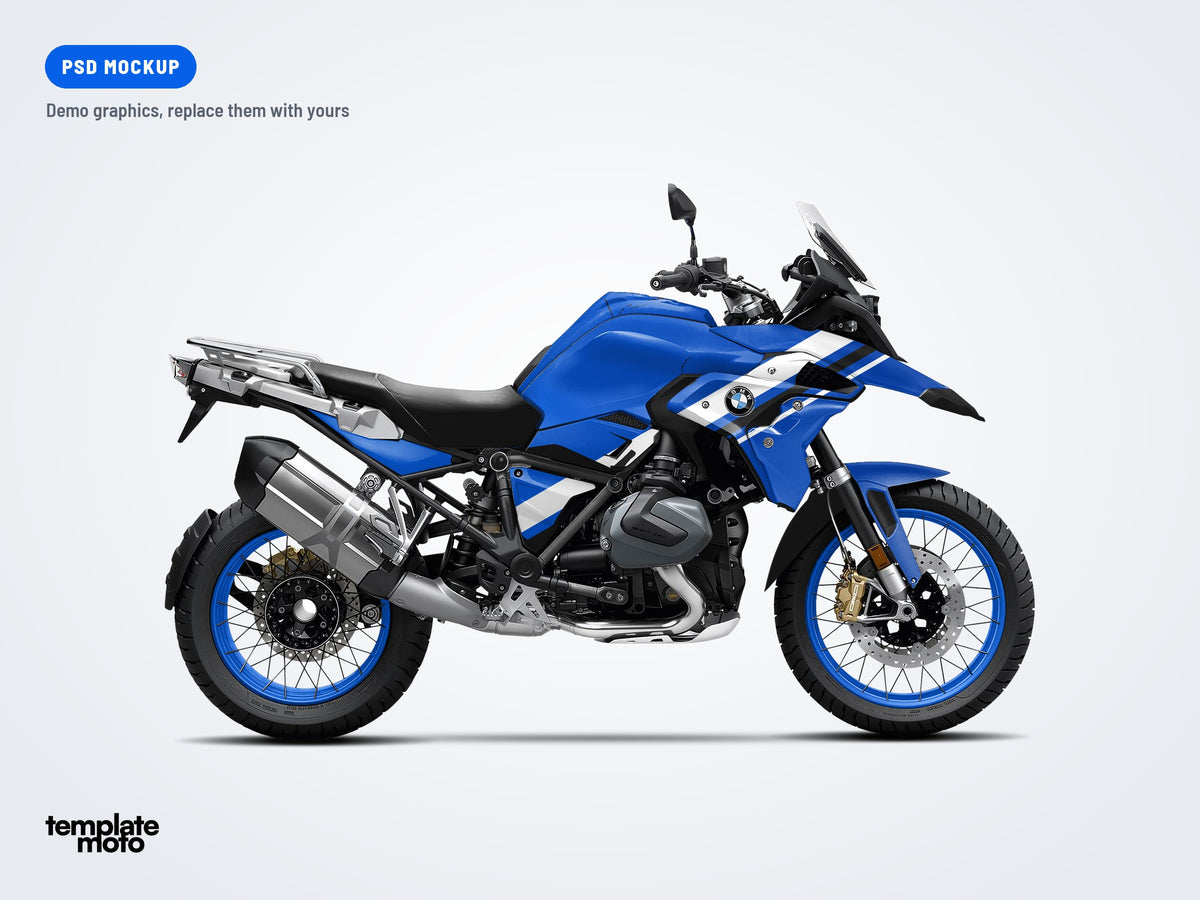 BMW R1250 GS 2019-2021 PSD mockup with the TemplateMoto demo graphics kit