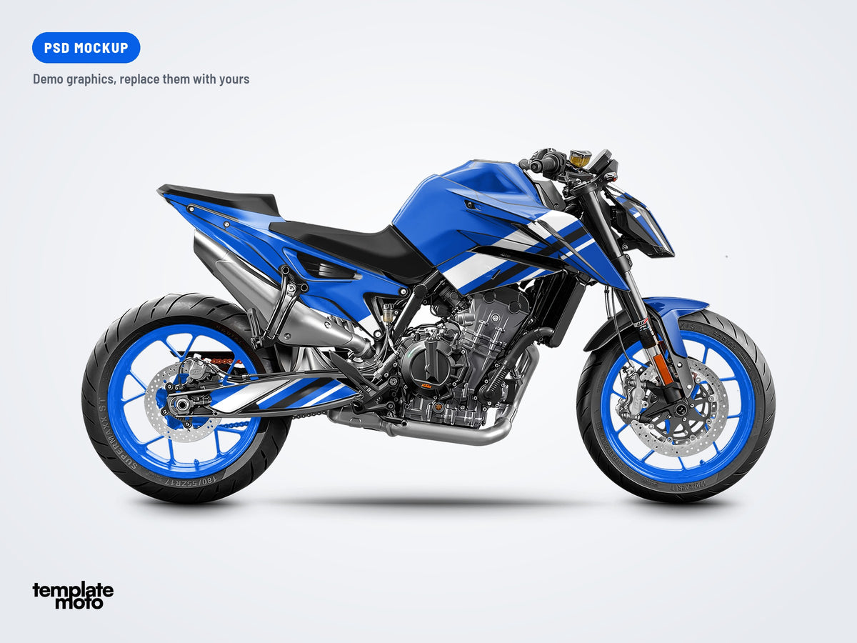 KTM 790 / 890 Duke 2018-2023 PSD mockup with the TemplateMoto demo graphics kit