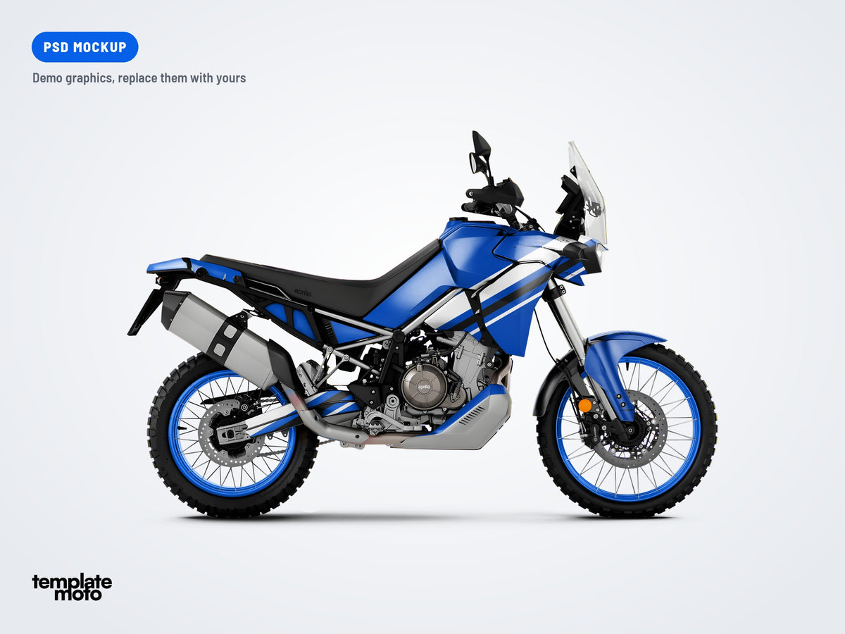 Aprilia Tuareg 660 2022-2024 PSD mockup with the TemplateMoto demo graphics kit