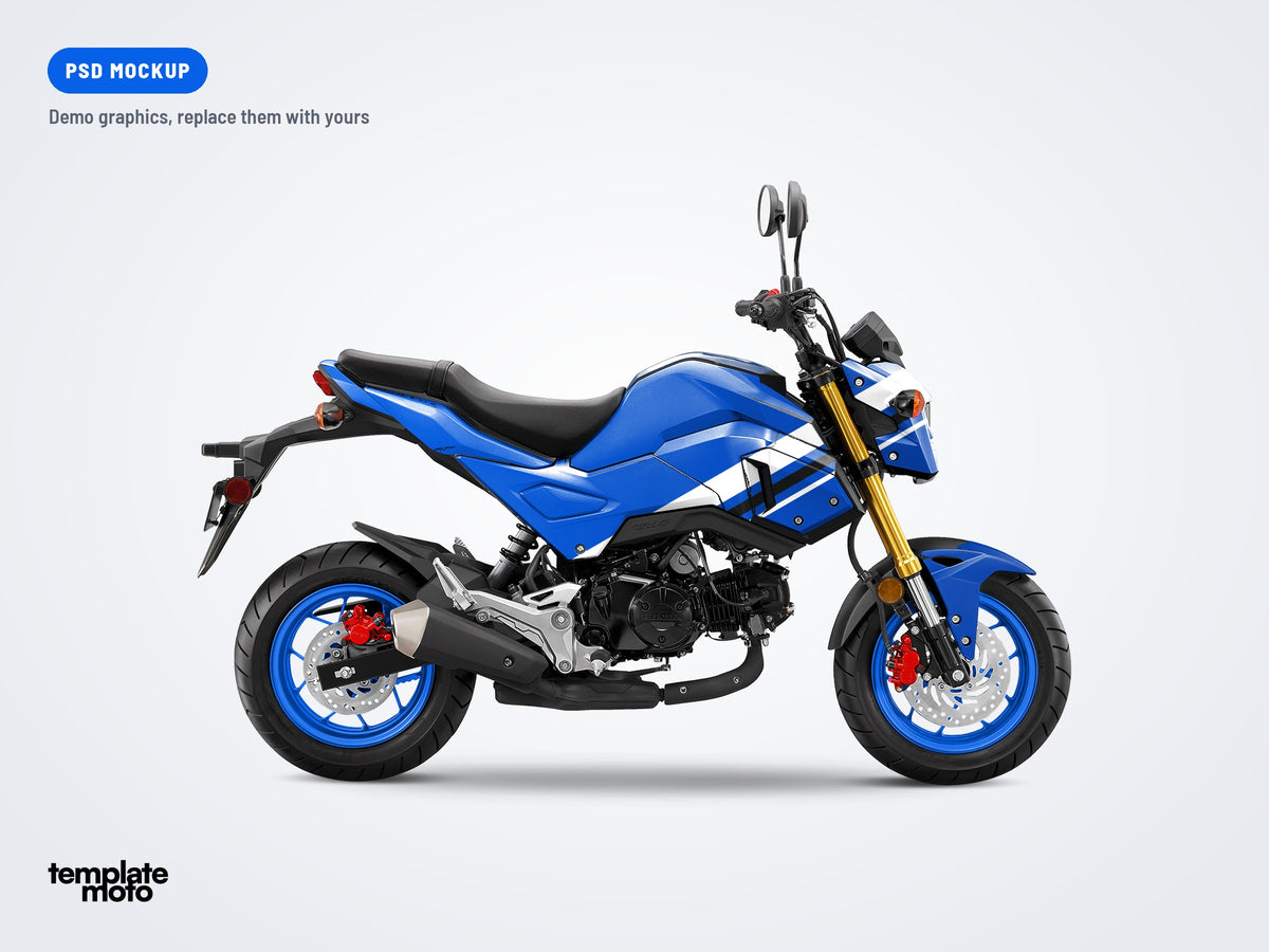 Honda Grom MSX 125 2017-2020 PSD mockup with the TemplateMoto demo graphics kit