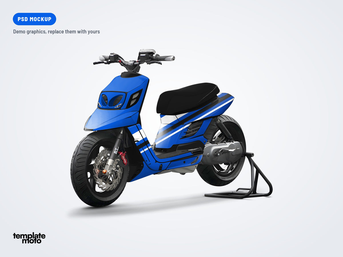 MBK Booster and Yamaha BW's PSD mockup with the TemplateMoto demo graphics kit