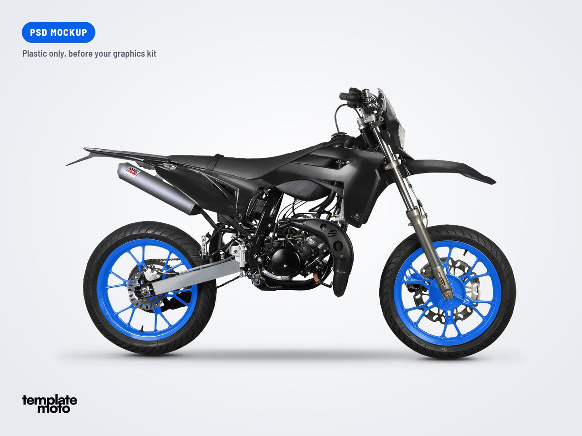 The same Sherco 50 SM-R mockup, plastic only, before the graphics kit