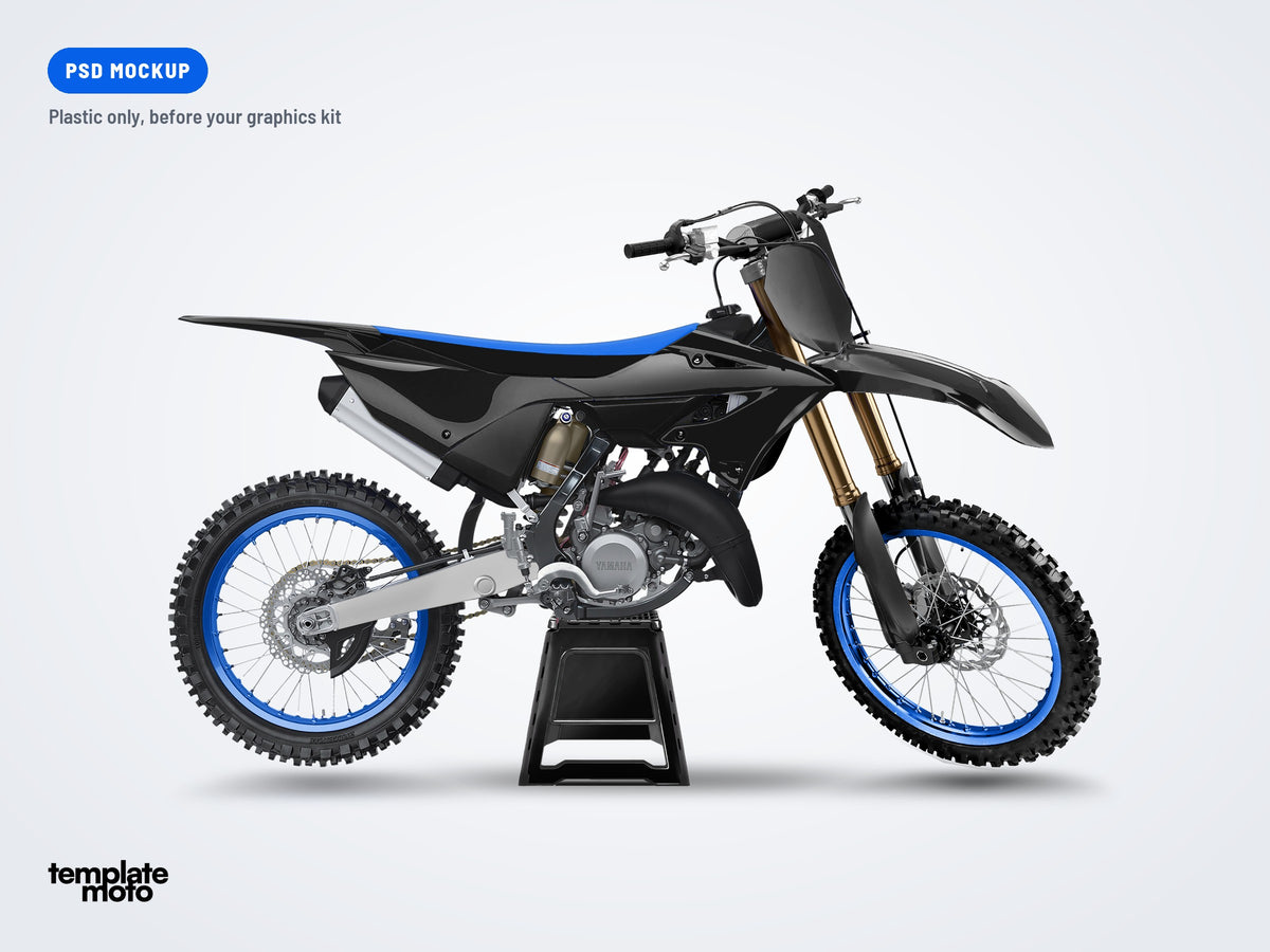The same Yamaha YZ 125 / 250 mockup, plastic only, before the graphics kit