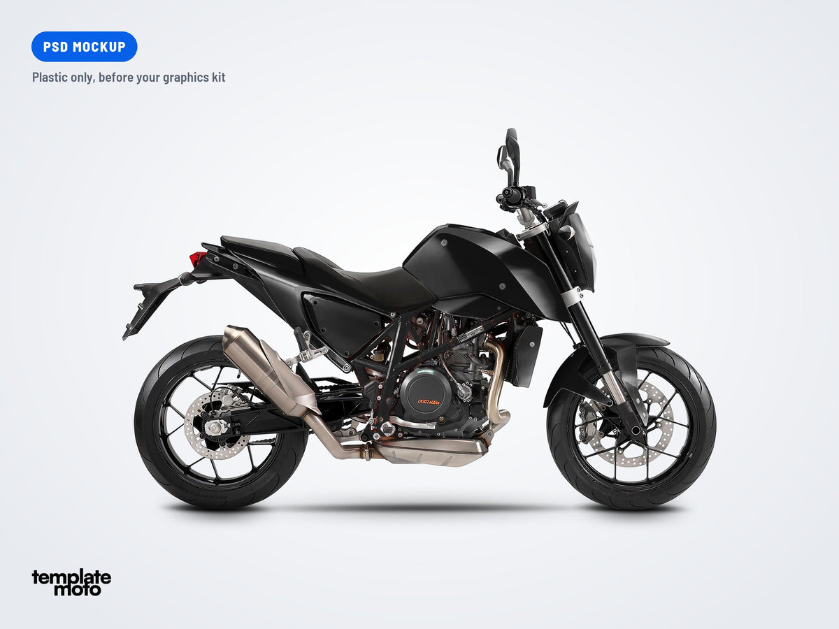 The same KTM 690 Duke mockup, plastic only, before the graphics kit