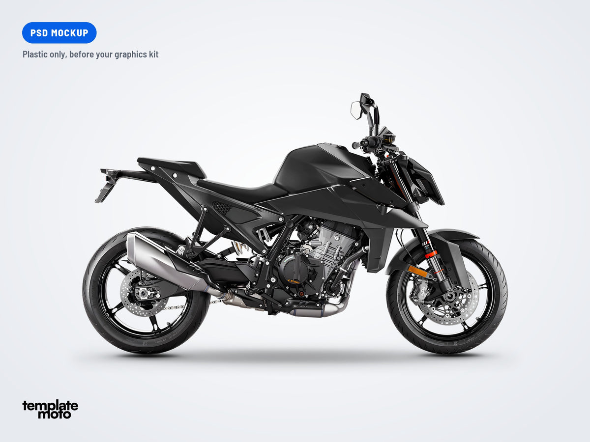The same KTM 990 Duke mockup, plastic only, before the graphics kit