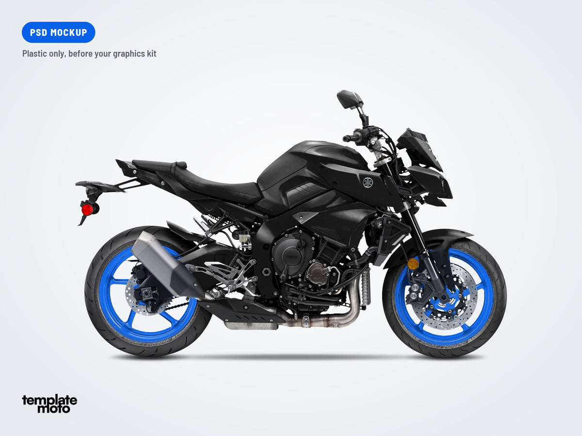 The same Yamaha MT-10 mockup, plastic only, before the graphics kit
