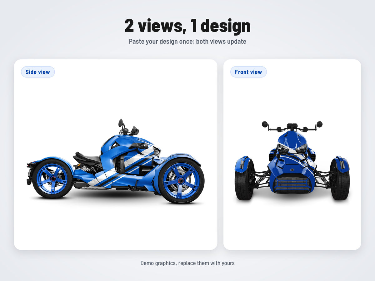 The two views of the Can-Am Ryker mockup, side and front, with the same design