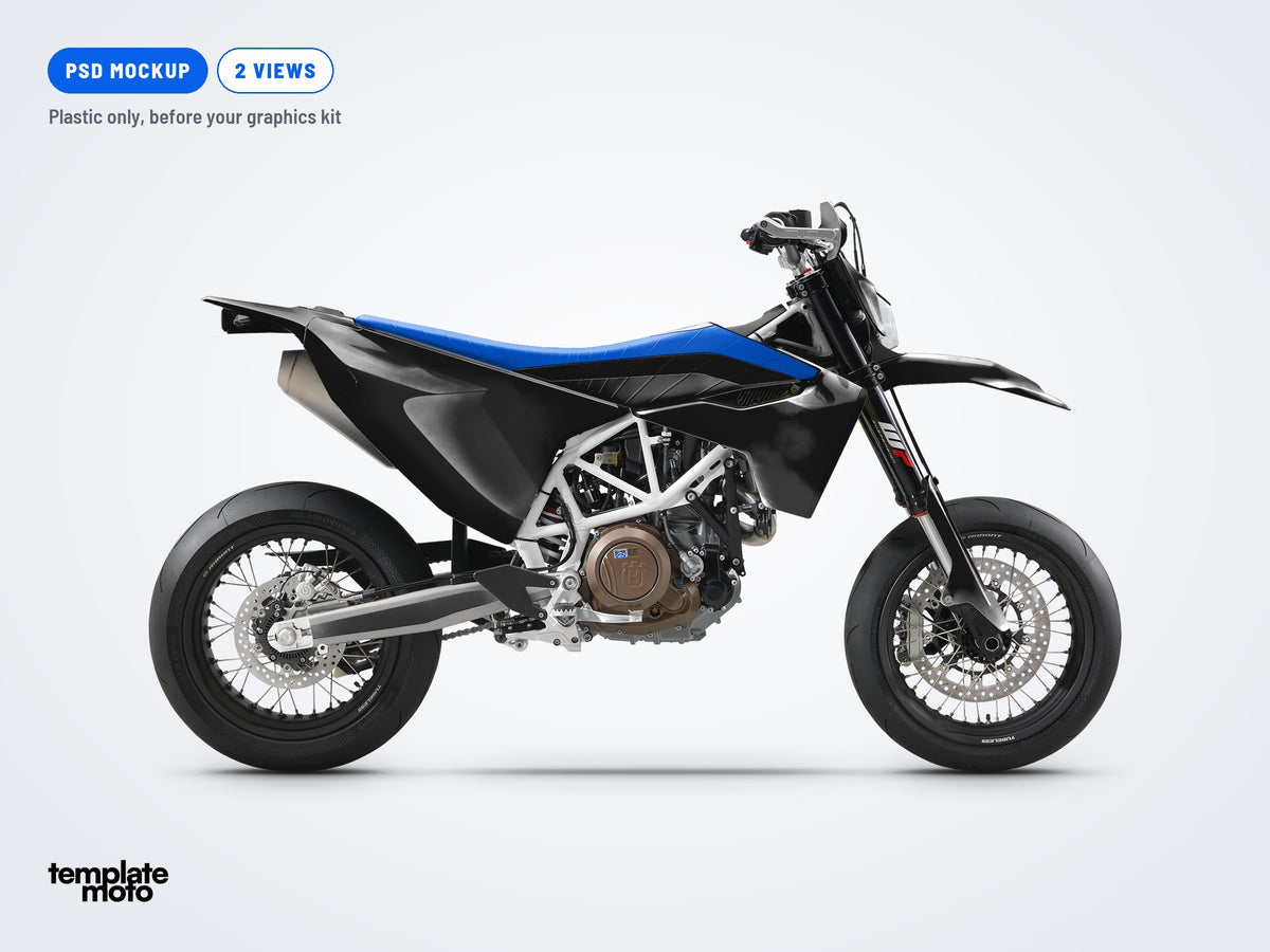 The same Husqvarna 701 Supermoto mockup, plastic only, before the graphics kit