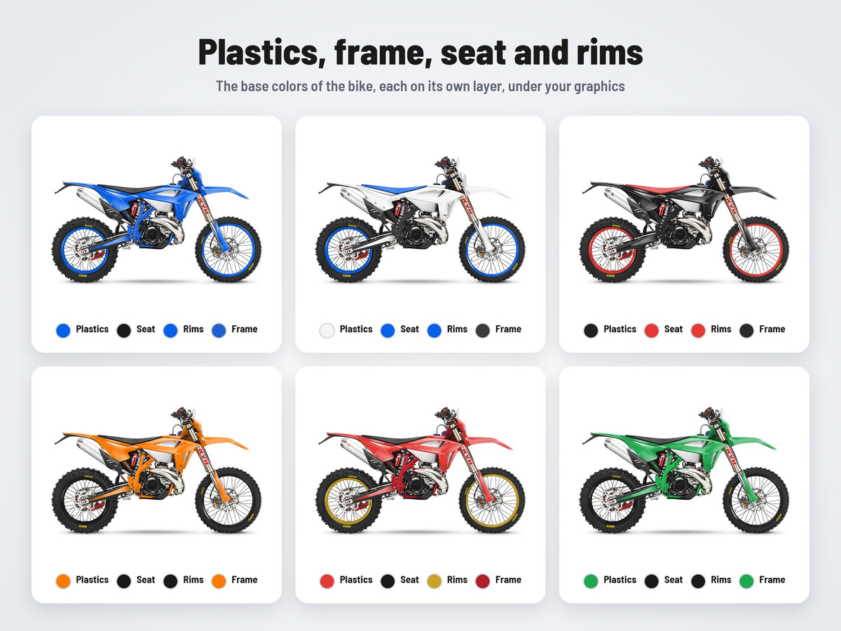 Base colors of the Beta RR 250-300 2020-2022 mockup in six combinations