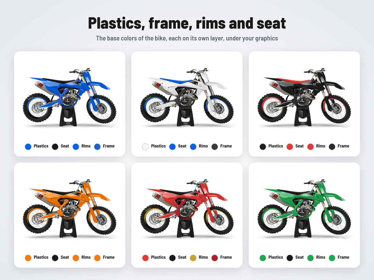Base colors of the KTM SX SXF 2016-2018 and EXC 2017-2019 mockup in six combinations