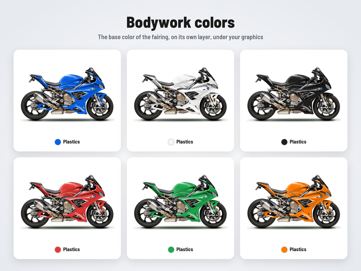 Base colors of the BMW S1000RR mockup: the bodywork in six colors