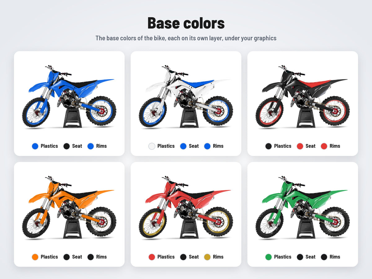 Base colors of the Honda CR 125 / 250 Polisport restyle mockup in six combinations