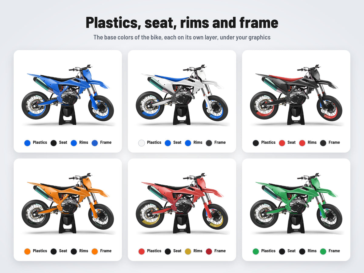 Base colors of the KTM SX SXF 2019-2022 and EXC 2020-2023 mockup in six combinations