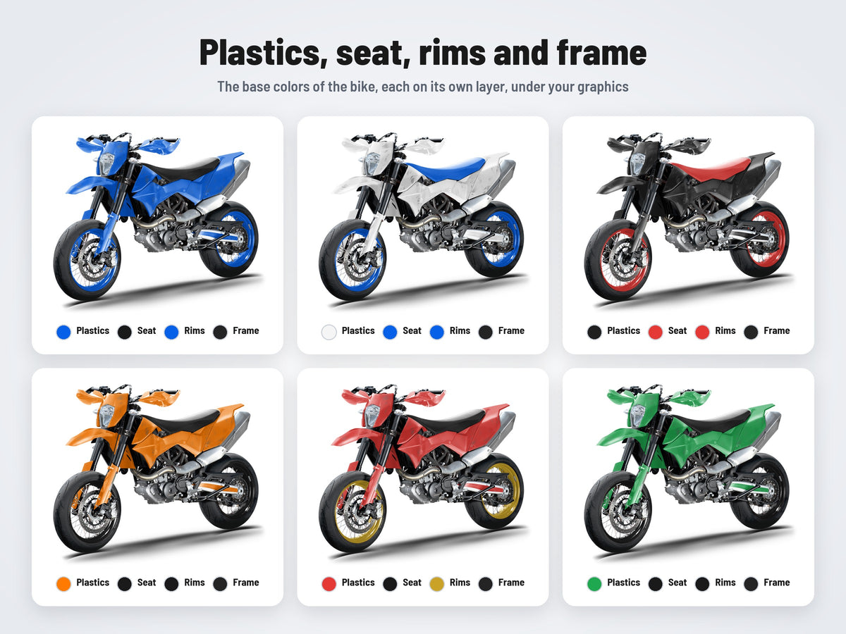 Base colors of the KTM 690 SMC R 2011-2016 mockup in six combinations