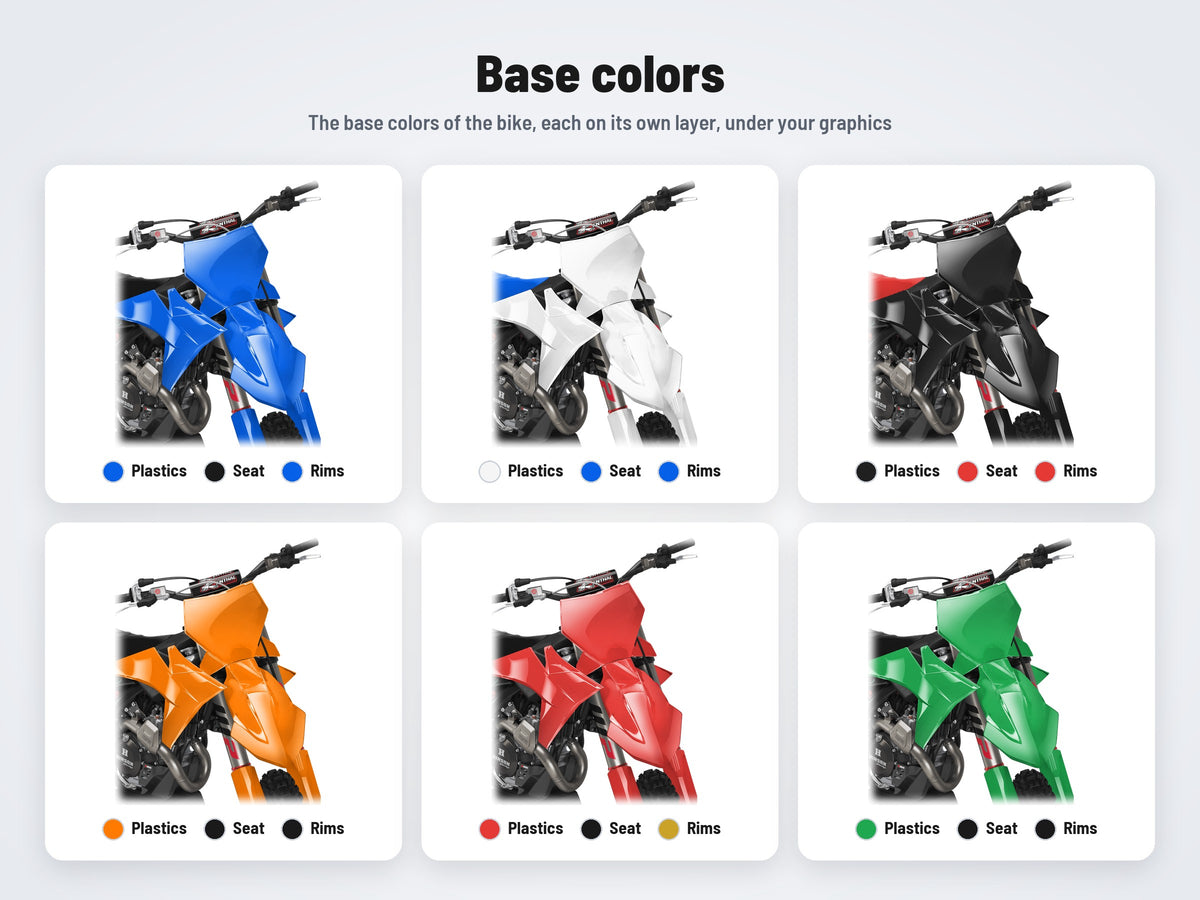 Base colors of the KTM SX SXF 2023-2025 and EXC 2024-2026 mockup in six combinations