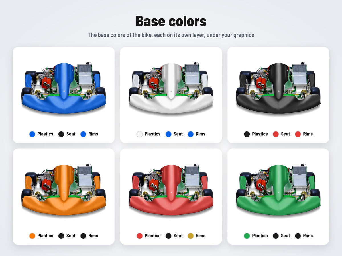 Base colors of the Tony Kart M6 mockup in six combinations