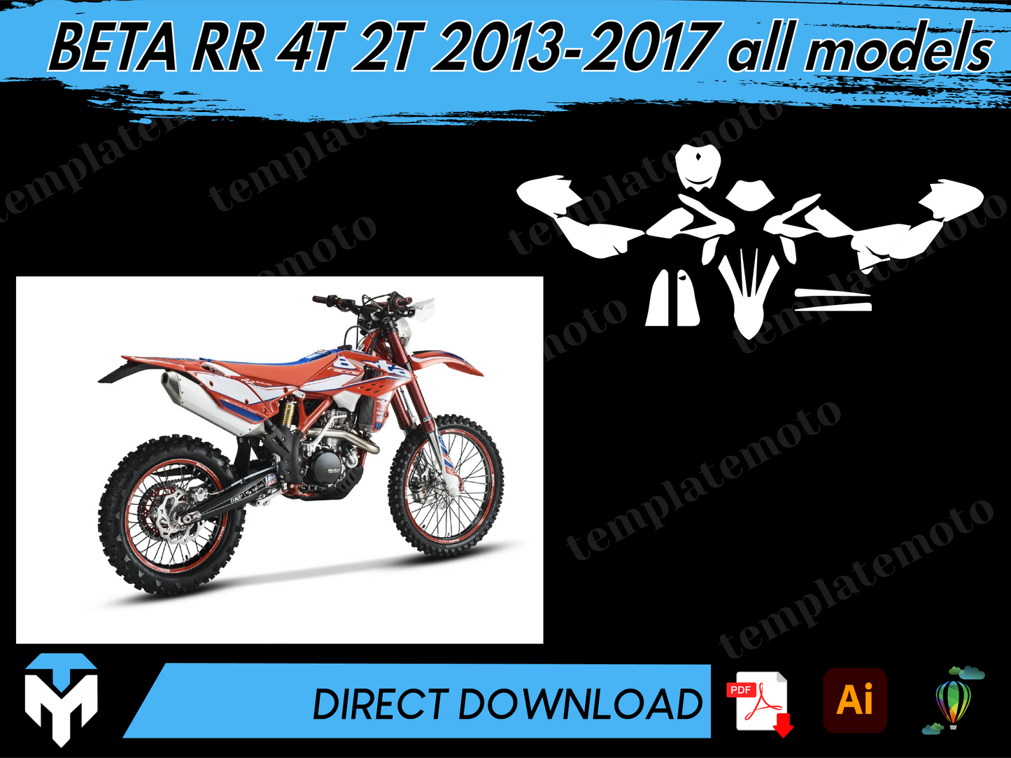 BETA RR 4T 2T 2013-2017 all models ENDURO MX SUPERMOTO Graphics Template Vector