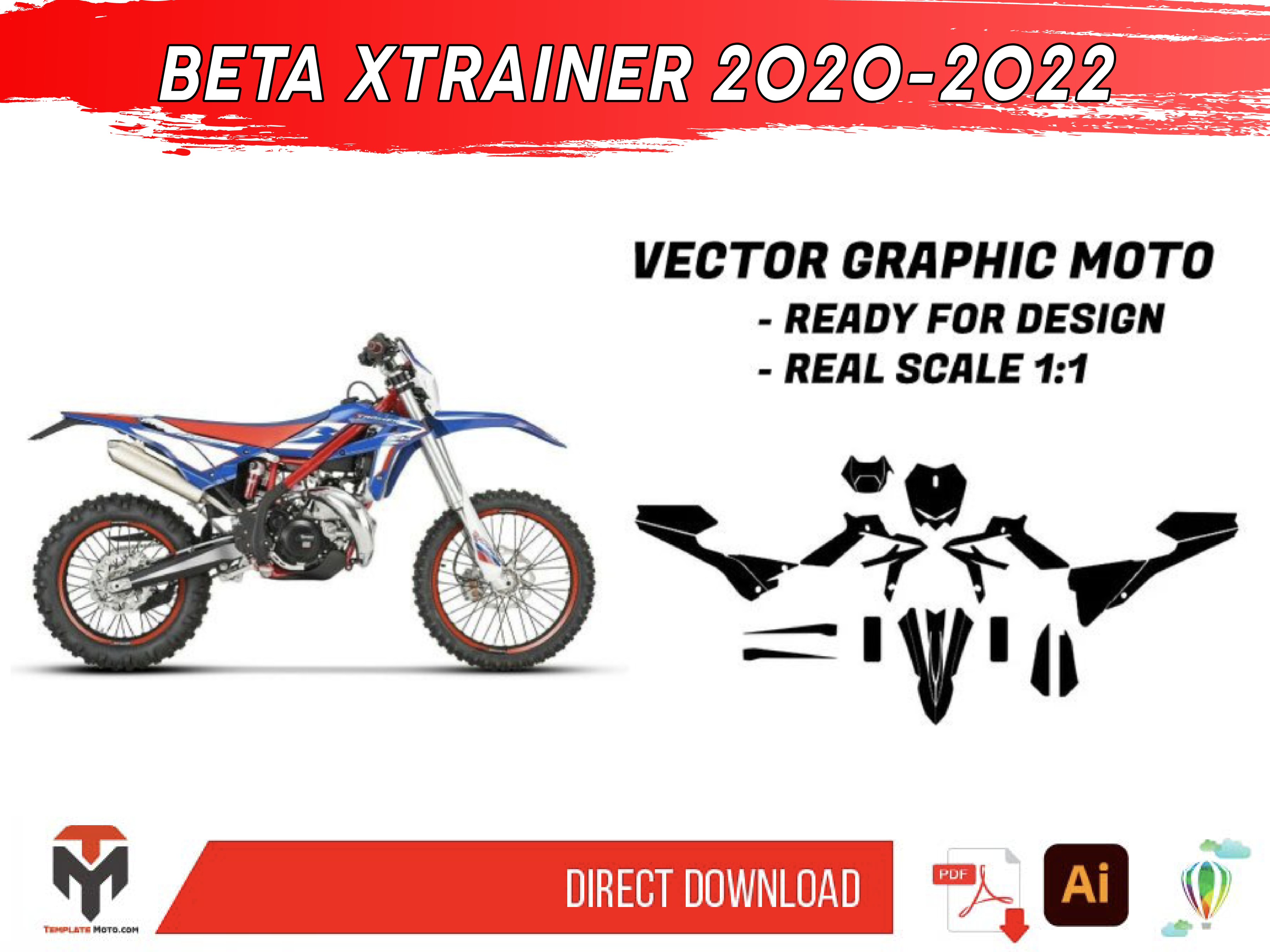 BETA XTRAINER 250 300 2020-2022 ENDURO MX SUPERMOTO Graphics Template Vector