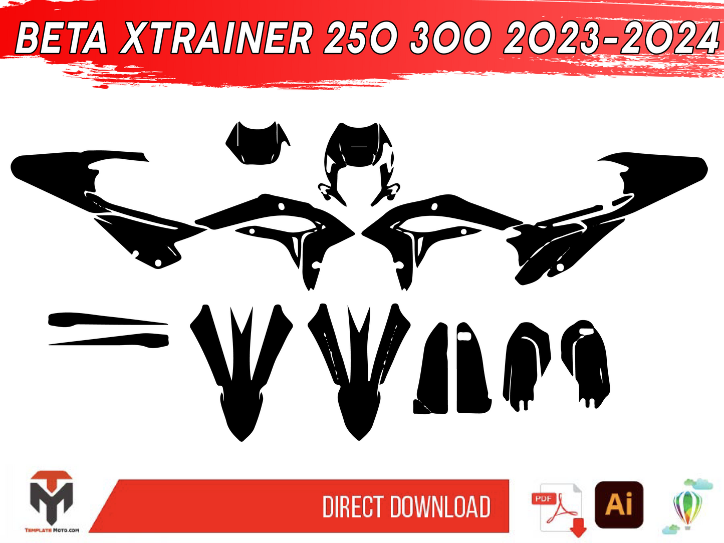 BETA XTRAINER 250 300 2023-2024 ENDURO MX SUPERMOTO Graphics Template Vector