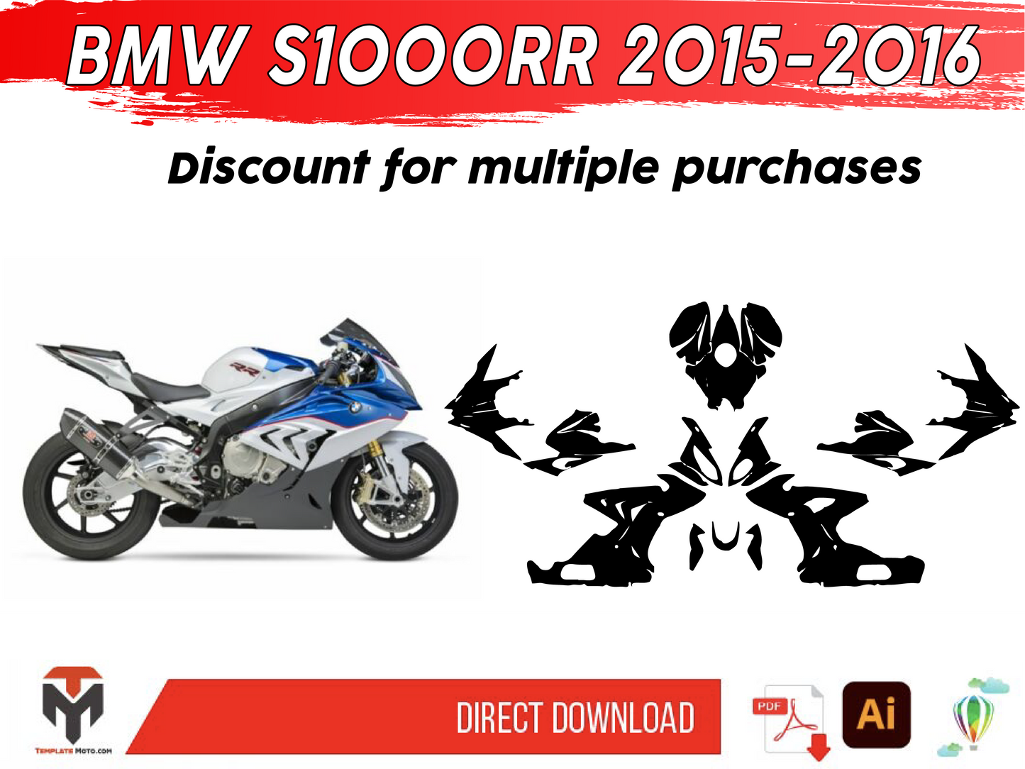 BMW S1000RR 2015-2016 Original Fairing Template Vector Graphics