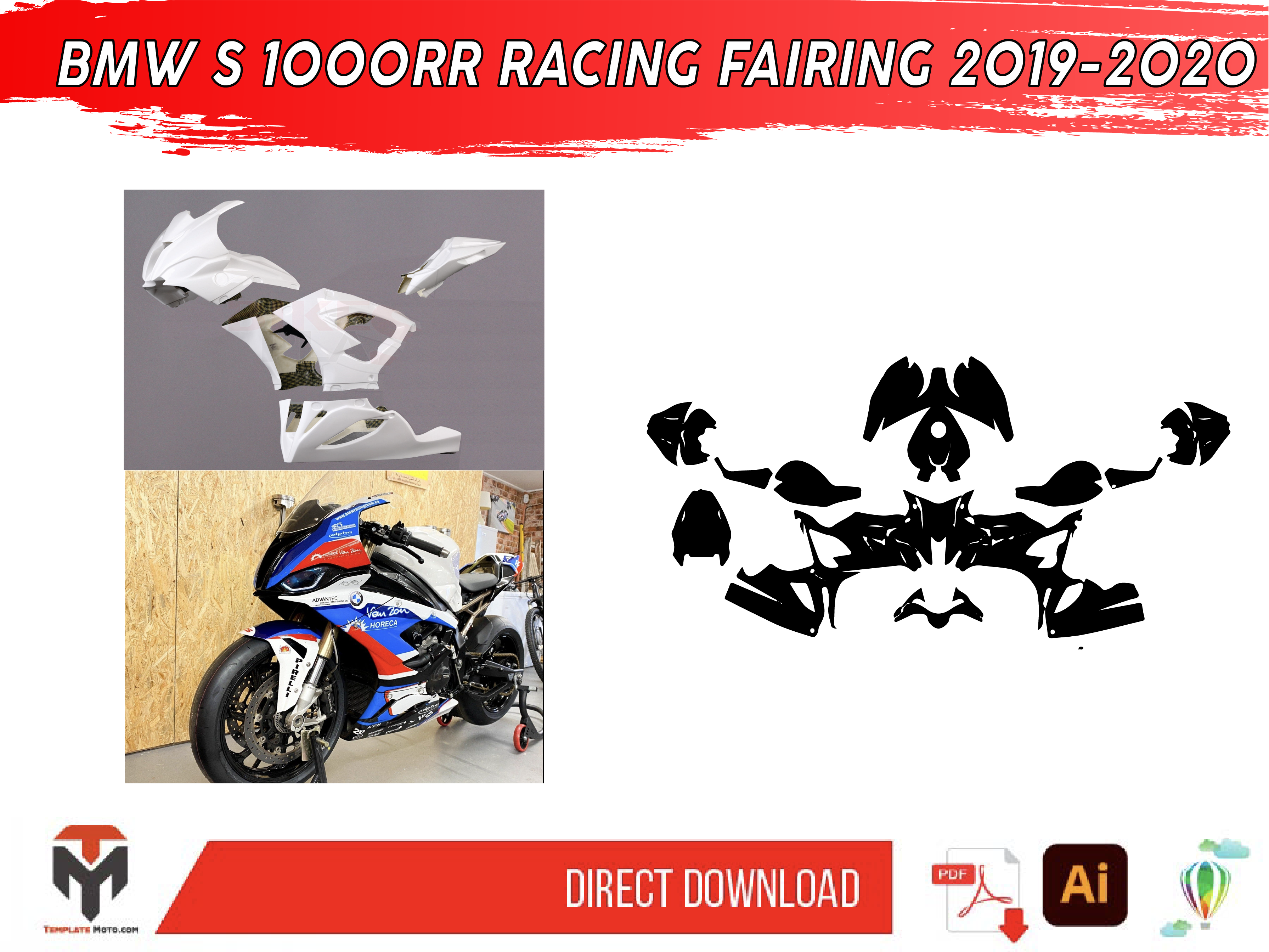 BMW S 1000RR RACING FAIRING 2019-2020 template vector graphics