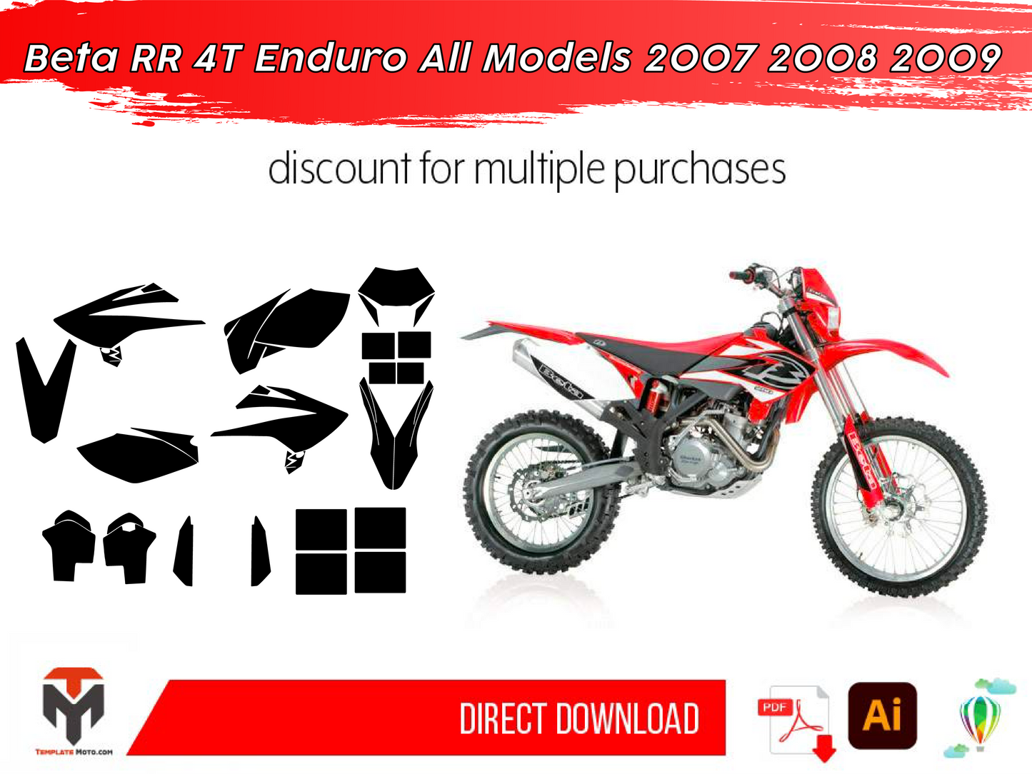 Beta RR 4T Enduro All Models 2007 2008 2009 ENDURO MX SUPERMOTO Graphics Template Vector