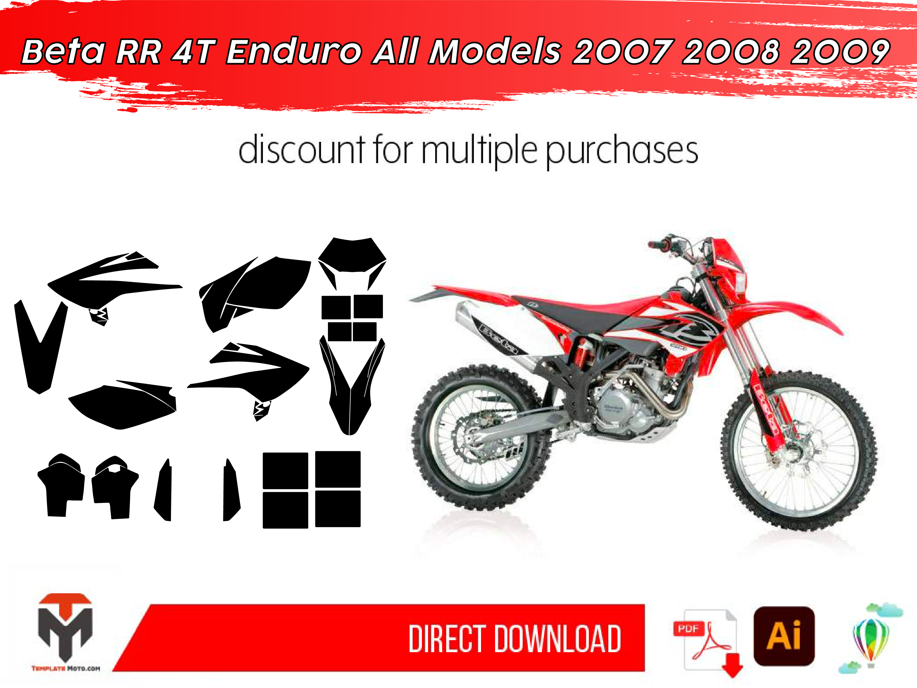 Beta RR 4T Enduro All Models 2007 2008 2009 ENDURO MX SUPERMOTO Graphics Template Vector