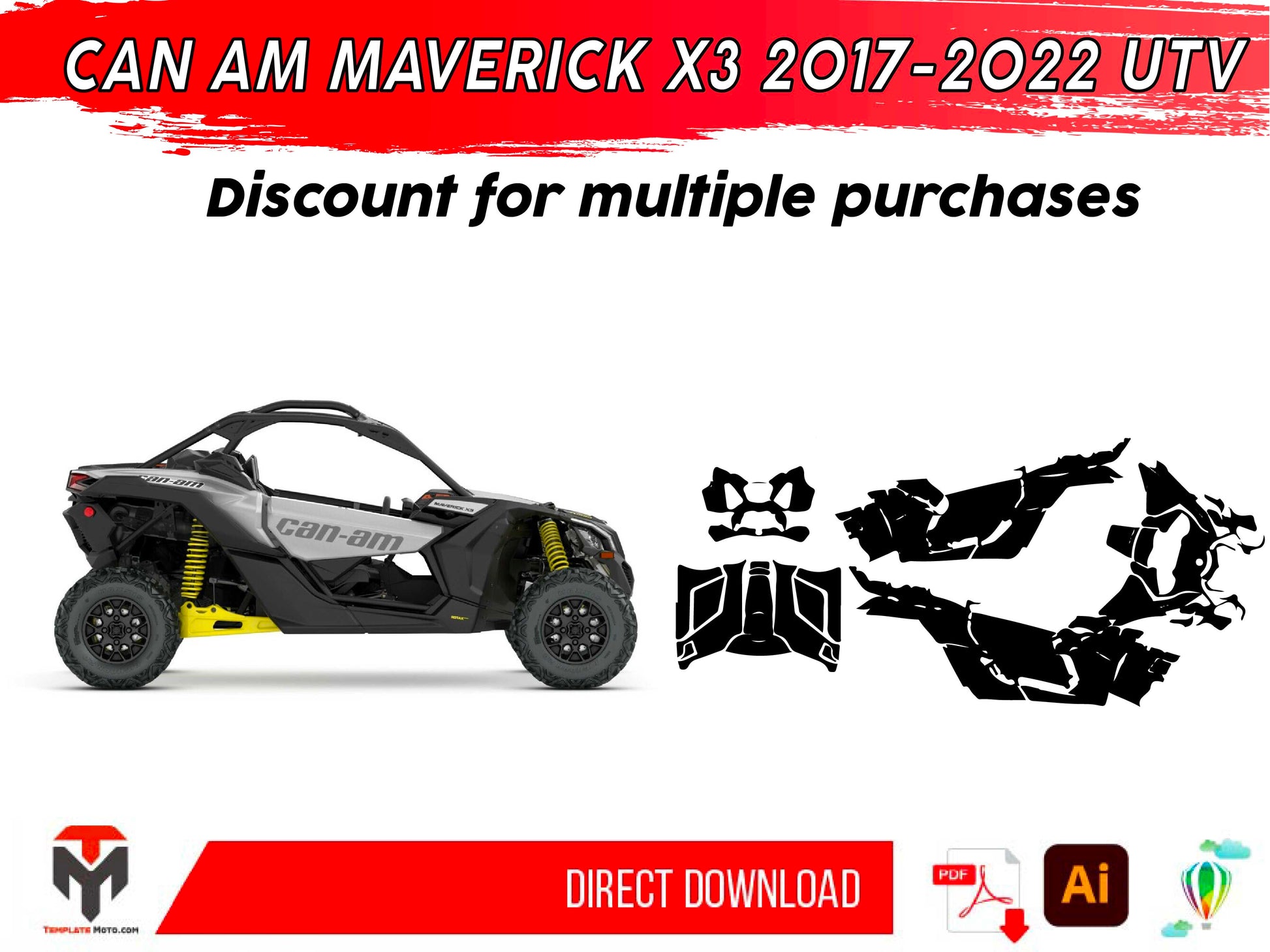 CAN AM MAVERICK X3 2017-2022 UTV Graphics Template Vector – TemplateMoto