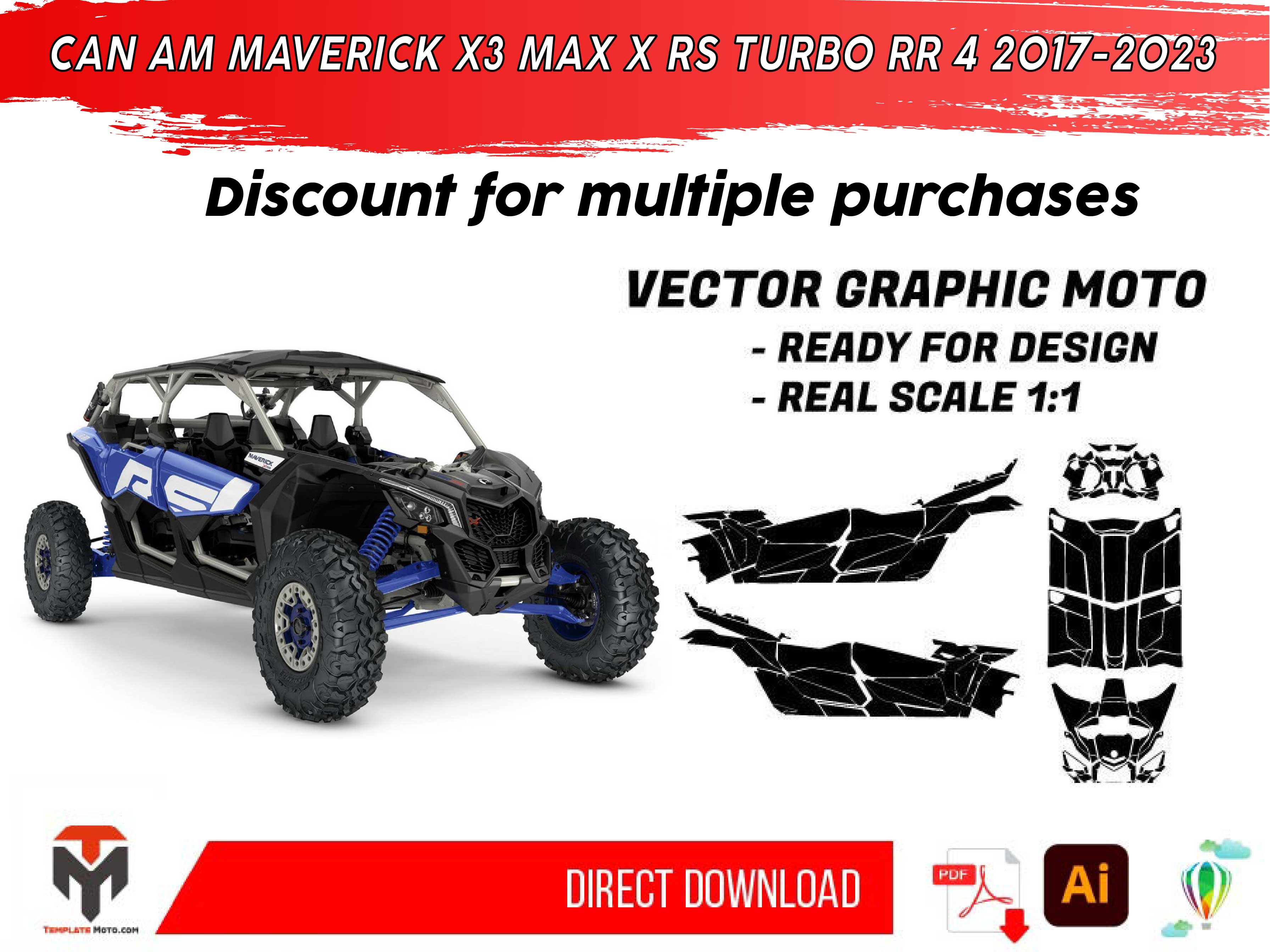 CAN AM MAVERICK X3 MAX X RS TURBO RR 4 2017-2023 UTV Graphics Template Vector