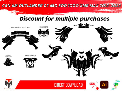 CAN AM OUTLANDER G2 650 800 1000 XMR MAX 2012-2022 ATV Graphics Template Vector