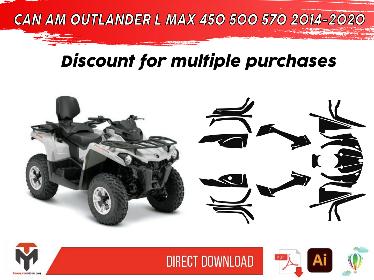 CAN AM OUTLANDER L MAX 450 500 570 2014-2020 ATV Graphics Template Vector