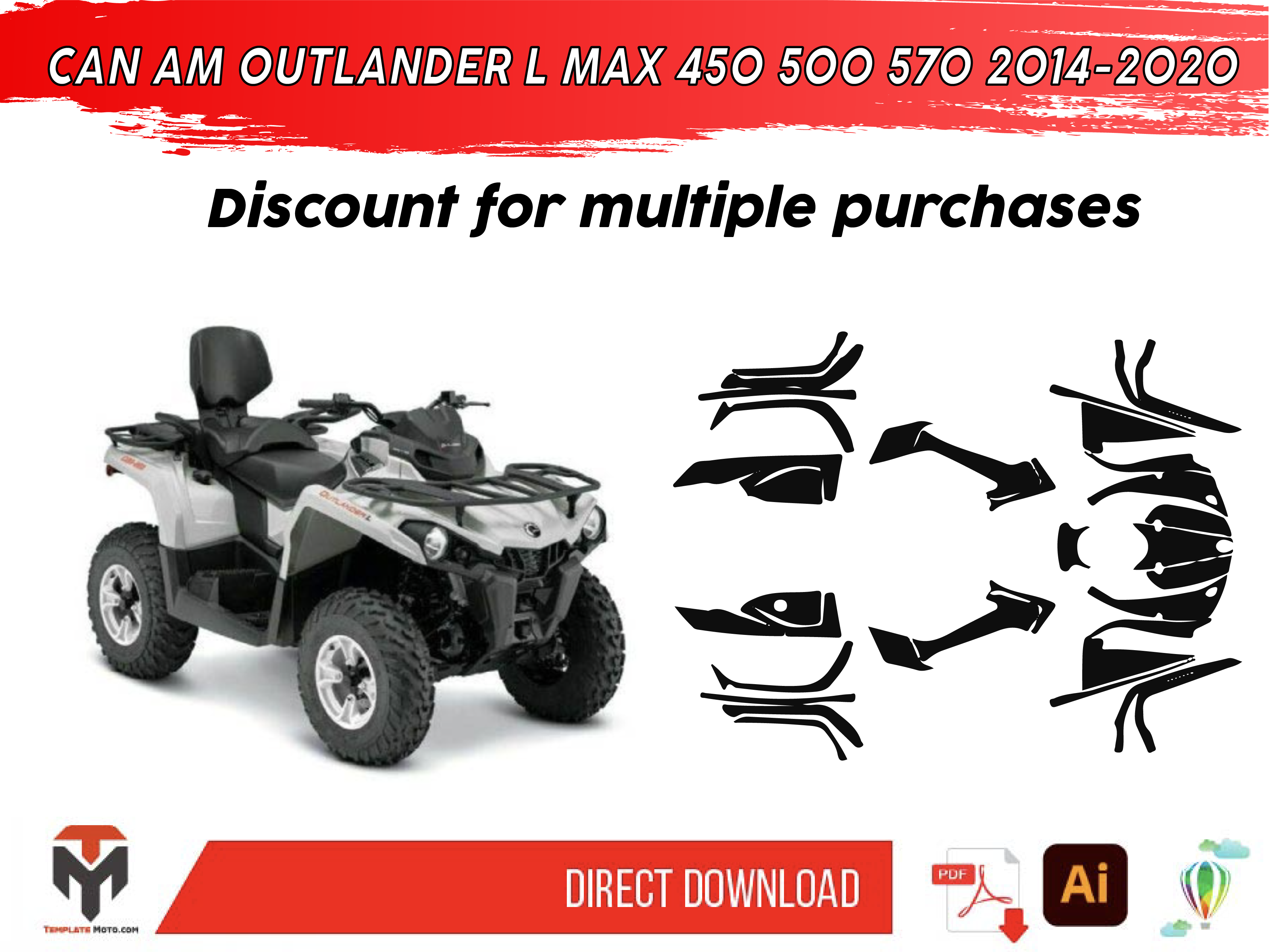 CAN AM OUTLANDER L MAX 450 500 570 2014-2020 ATV Graphics Template Vector