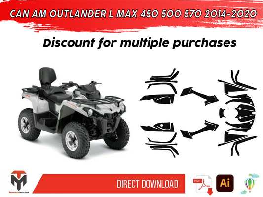CAN AM OUTLANDER L MAX 450 500 570 2014-2020 ATV Graphics Template Vector