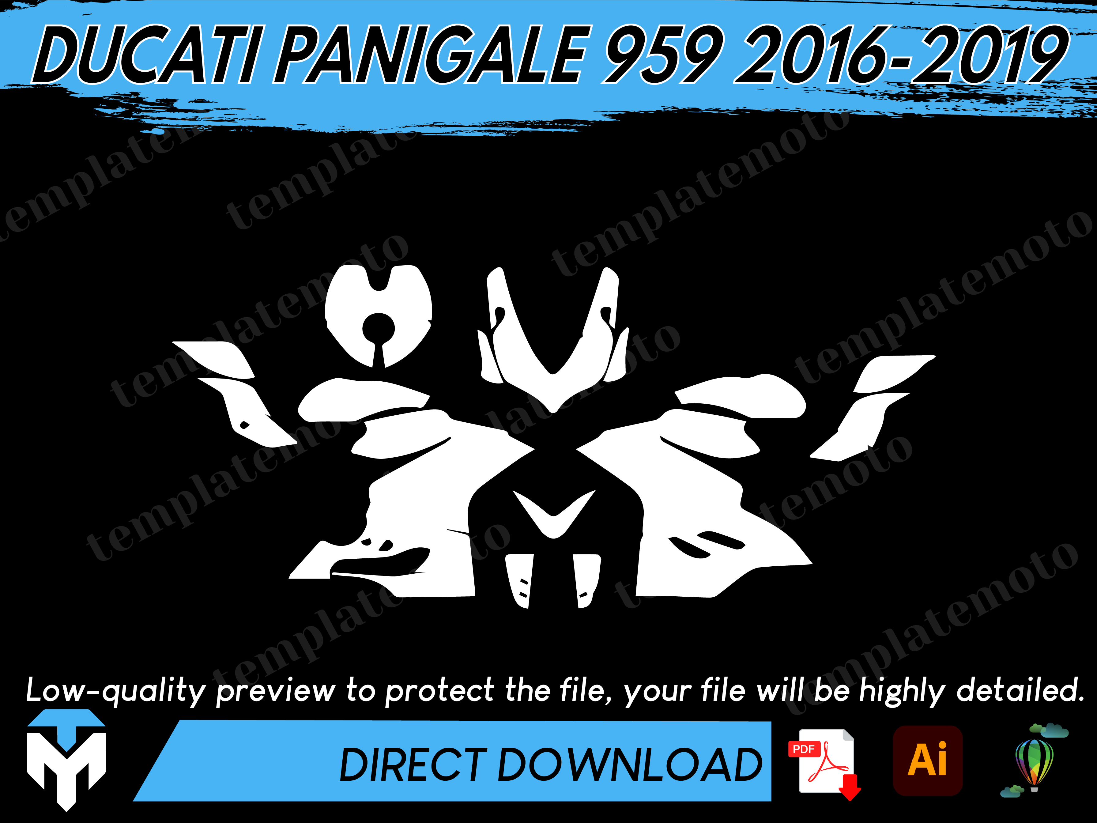 DUCATI PANIGALE 959 2017-2019 Sportbike Template Vector