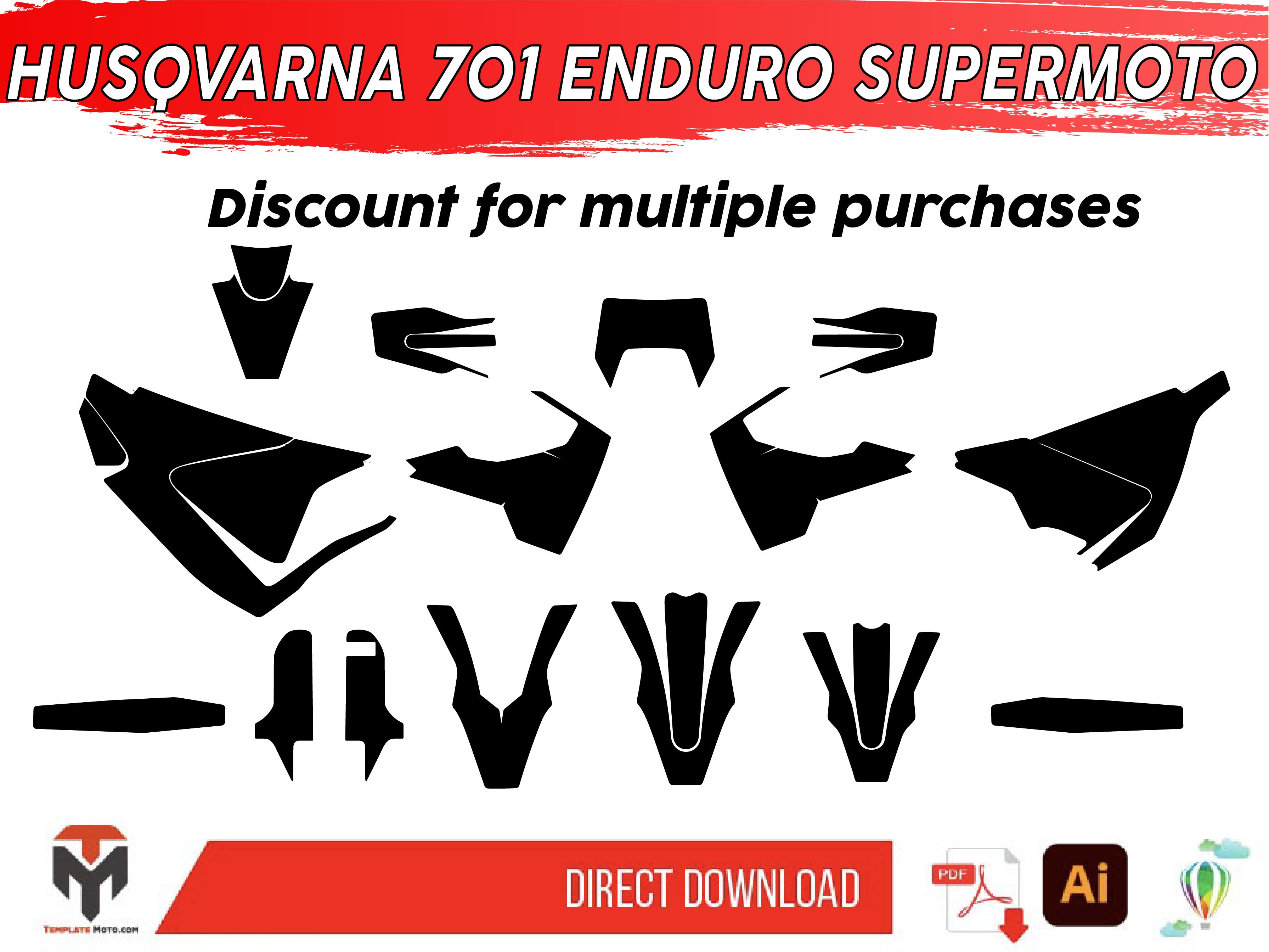 HUSQVARNA 701 ENDURO SUPERMOTO 2017-2023 Graphics Template Vector