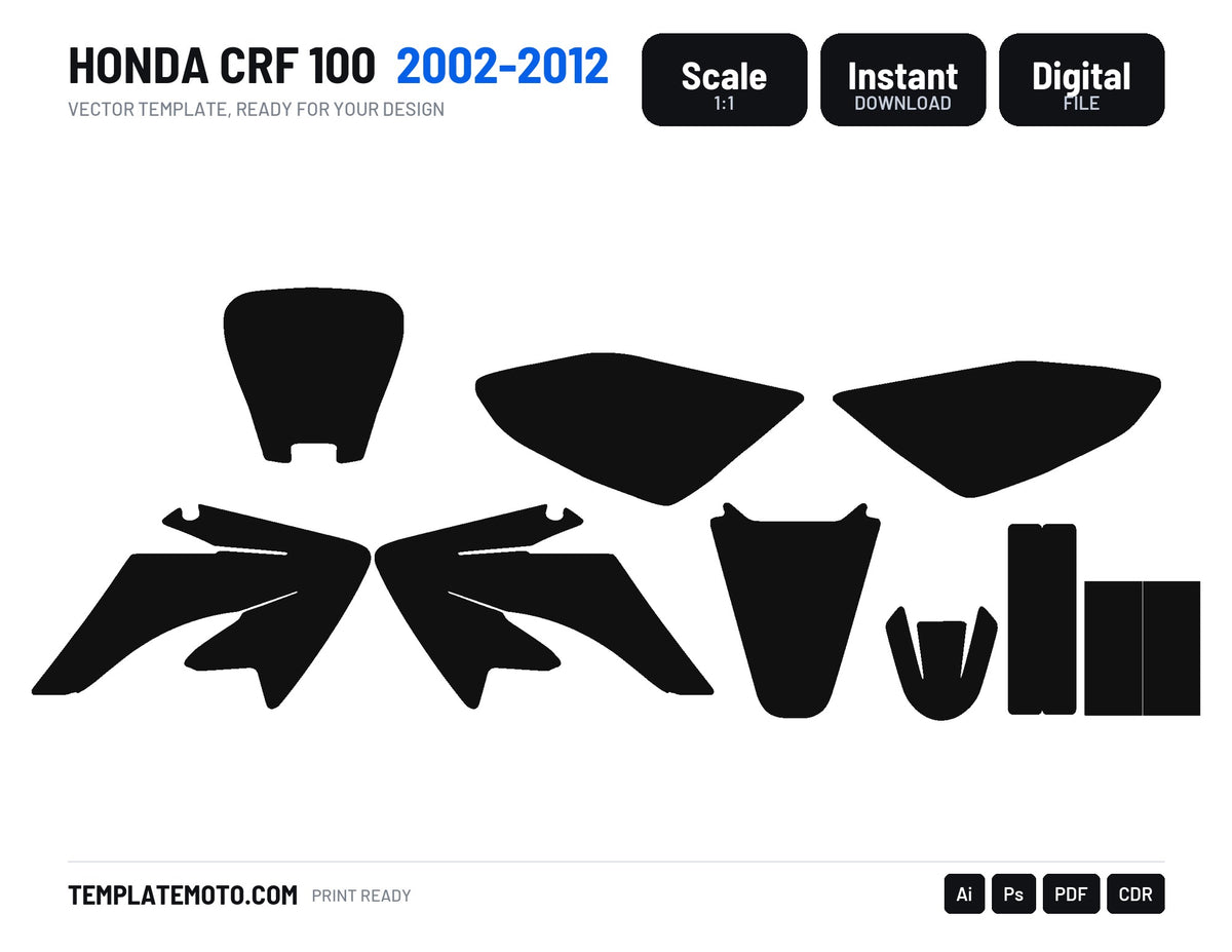 Honda CRF 100 2002-2012 Template Graphics, scale 1:1 vector file