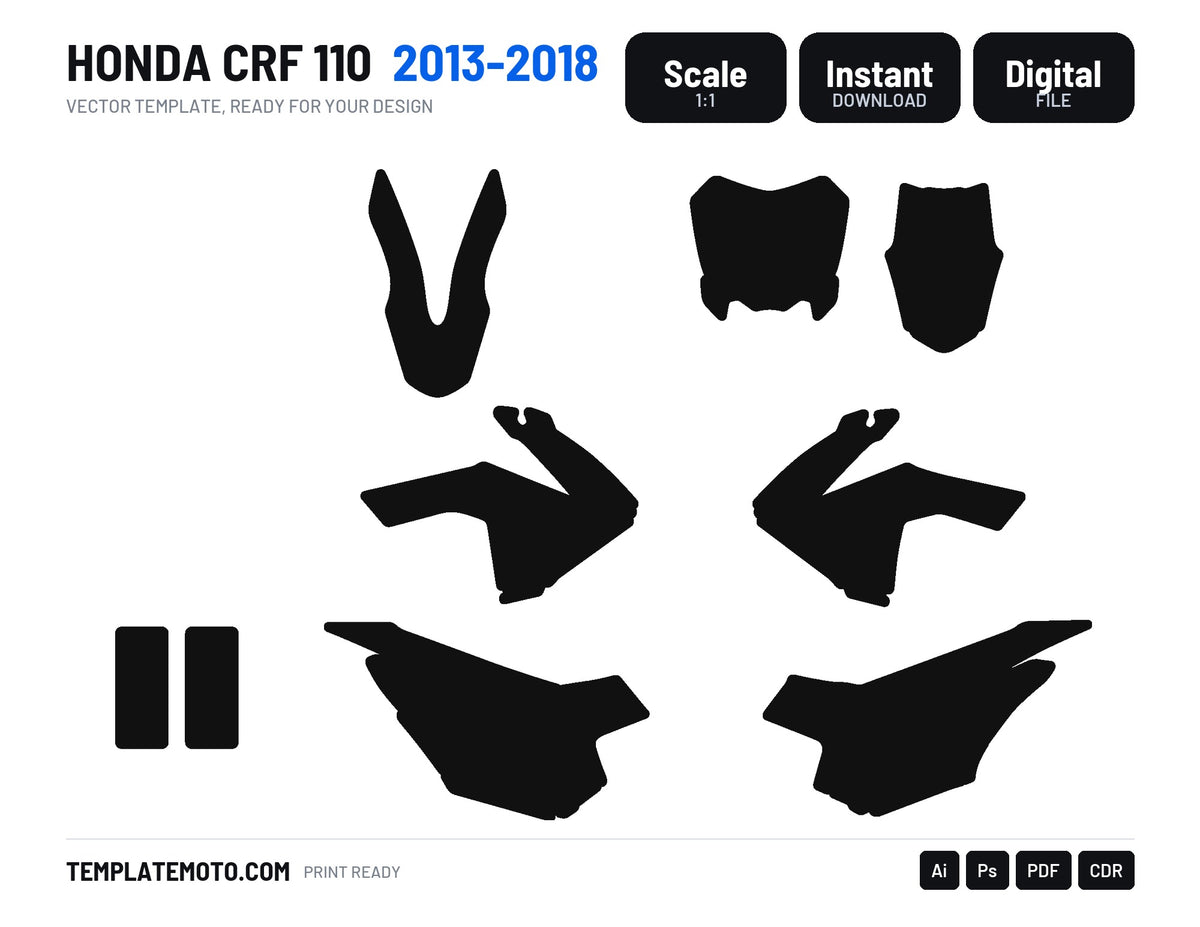 Honda CRF 110 2013-2018 Template Graphics, scale 1:1 vector file
