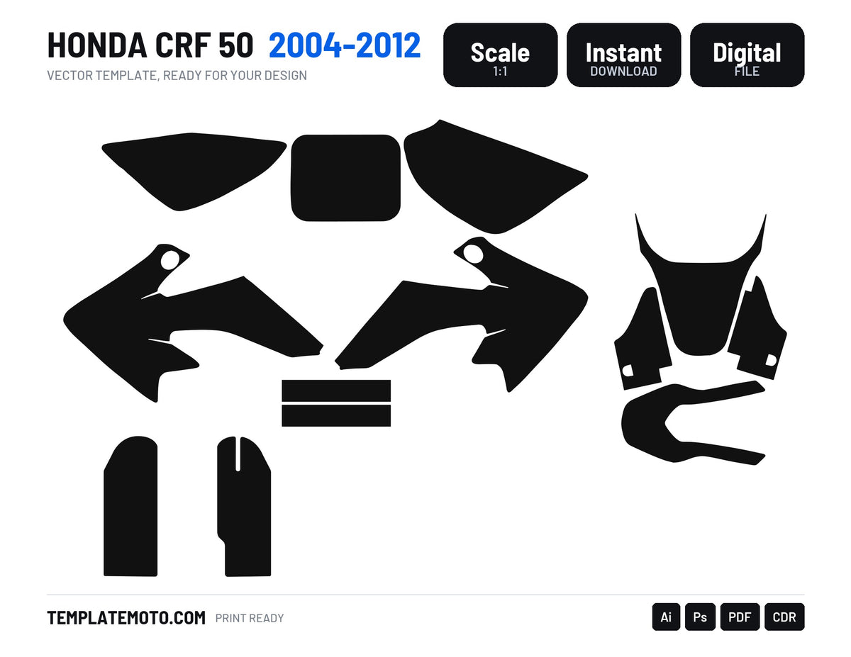 Honda CRF 50 2004-2012 Template Graphics, scale 1:1 vector file