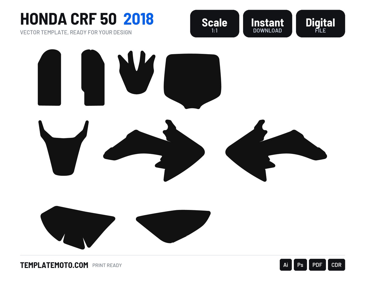 Honda CRF 50 2018 Template Graphics, scale 1:1 vector file