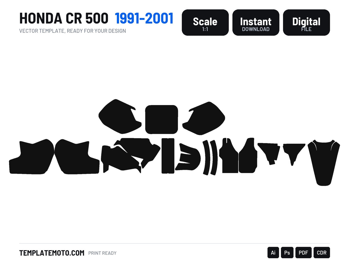 Honda CR 500 1991-2001 Template Graphics, scale 1:1 vector file