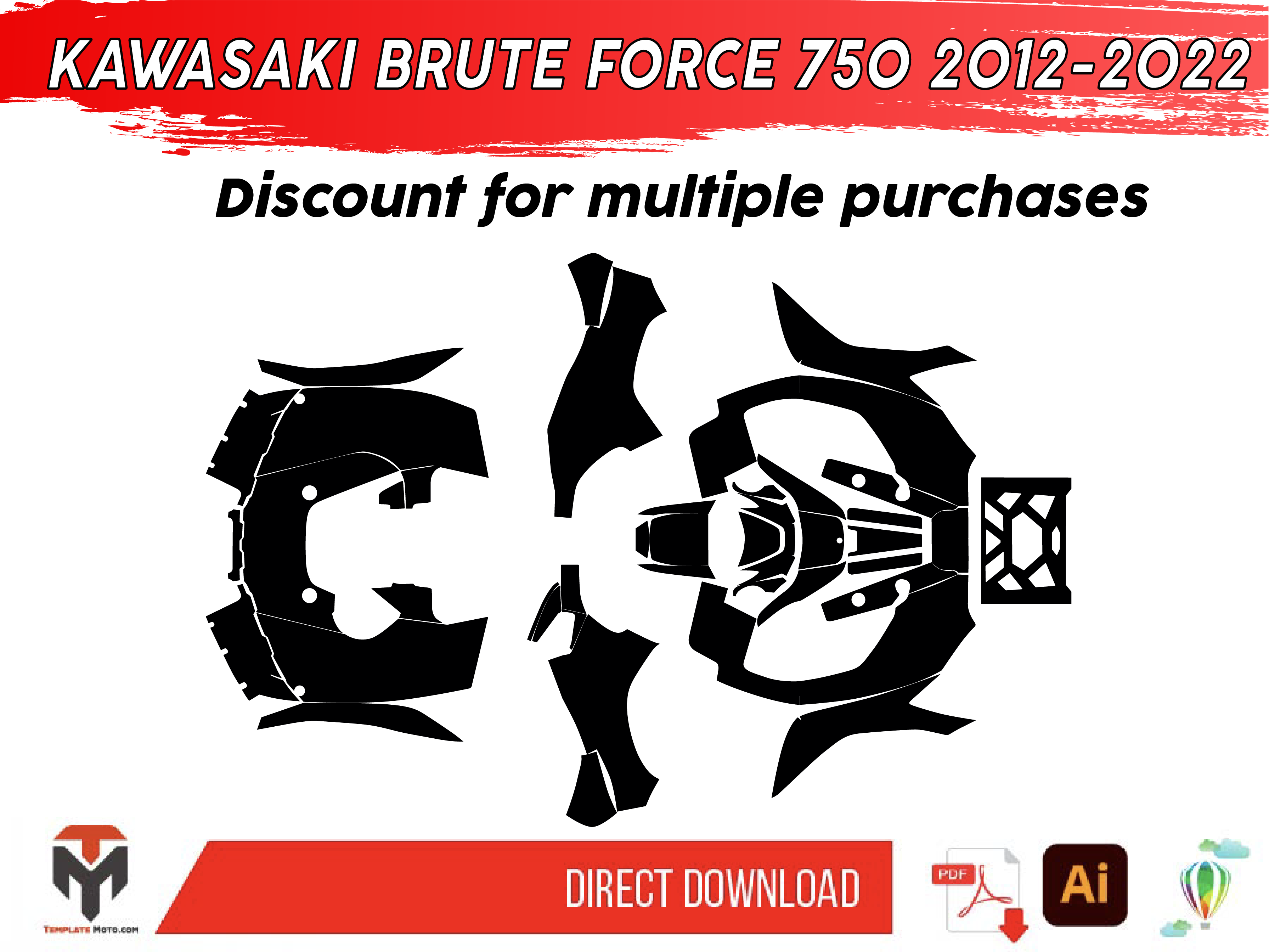 KAWASAKI BRUTE FORCE 750 2012-2022 ATV Graphics Template Vector