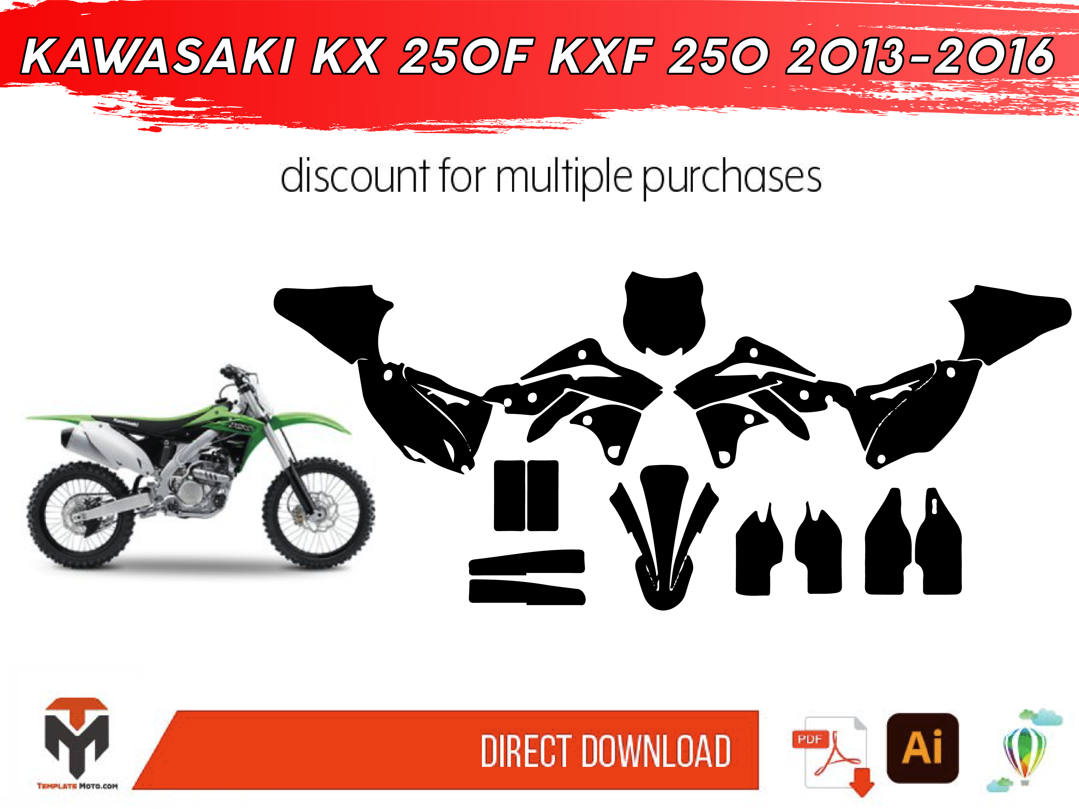 KAWASAKI KX 250F KXF 250 2013-2016 V2 Streetbike Graphics Template Vector