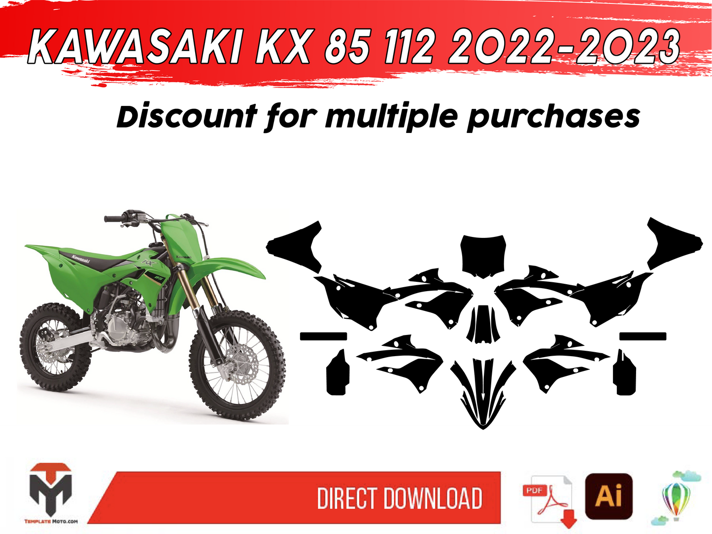 KAWASAKI KX 85 112 2022-2023 template vector graphics