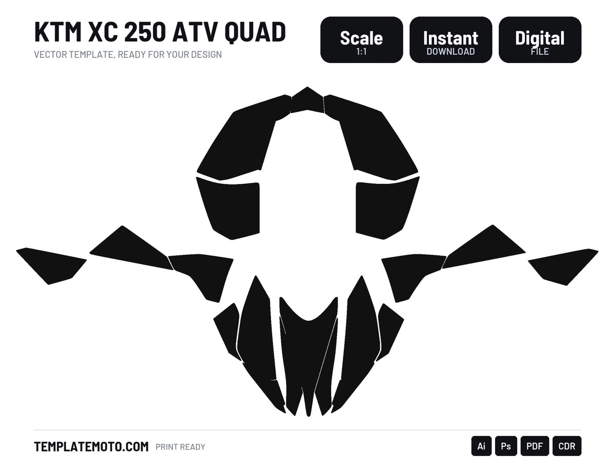 KTM XC 250 ATV Quad Graphics Template, scale 1:1 vector file
