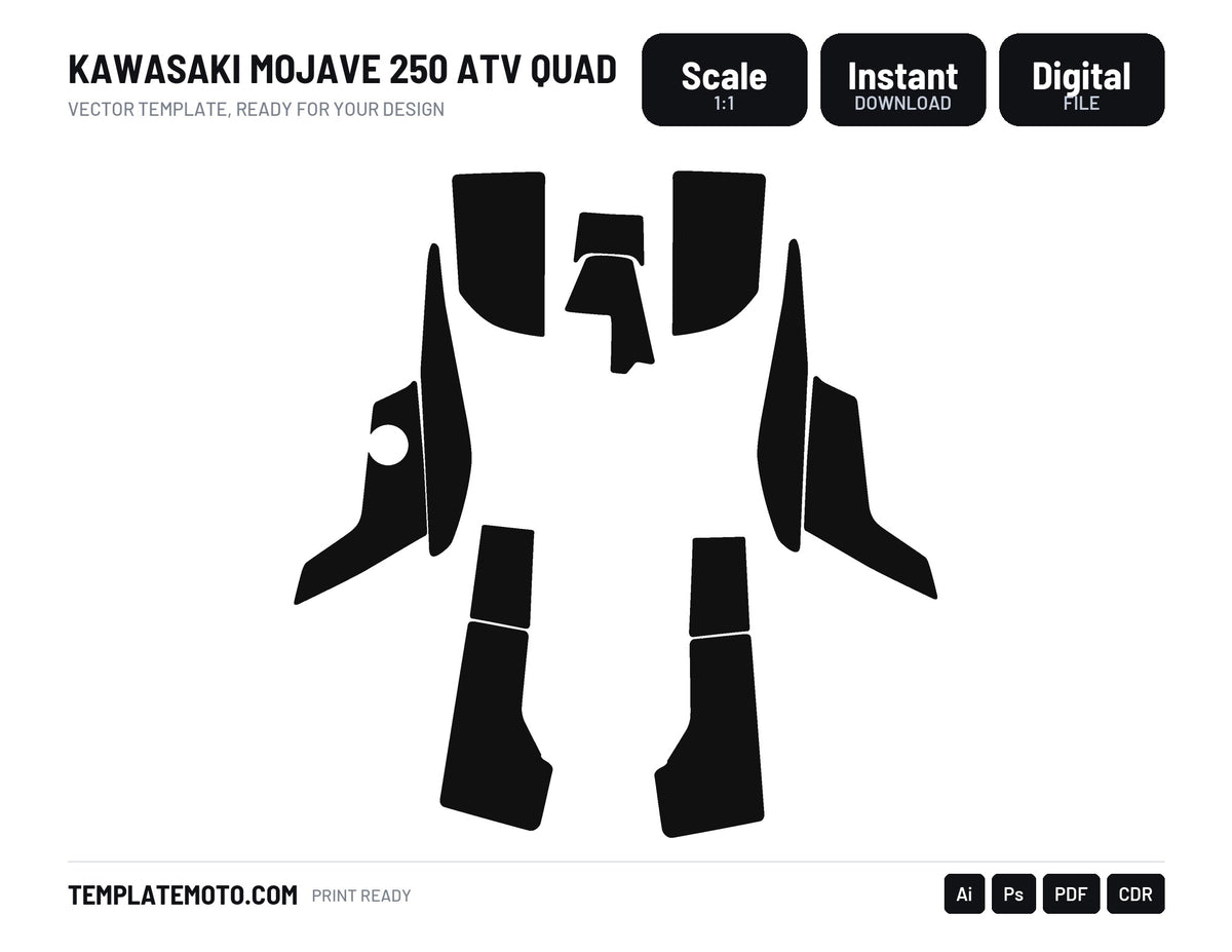 Kawasaki Mojave 250 ATV Quad Graphics Template, scale 1:1 vector file